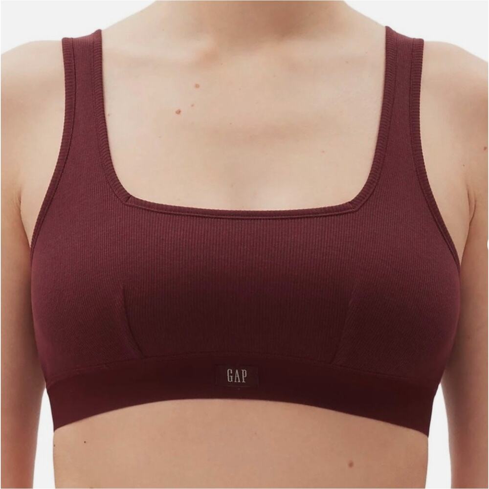 Gap Body Bralette Womens Medium Red Cotton Rib Lounge Athleisure Comfy Stretch